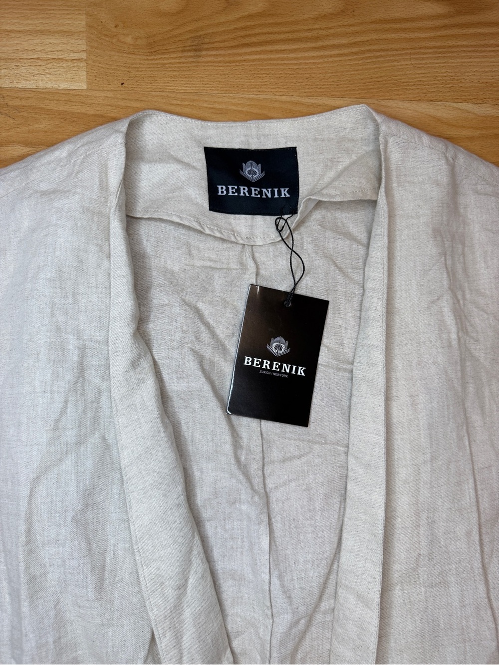 NWT BERENIK 100% Linen Long Trench Duster Coat Jacket Natural Beige Size M / L